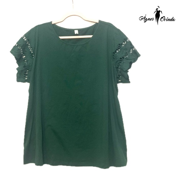 Agnes Orinda  NWT Hunter Green Embroidered Sleeve Top 25"p2p 27"length - Picture 2 of 3